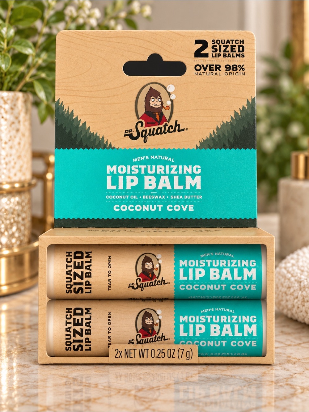 Dr. Squatch Coconut Cove Lip Balm 2-Pack Moisturizing Squatch Size NWT